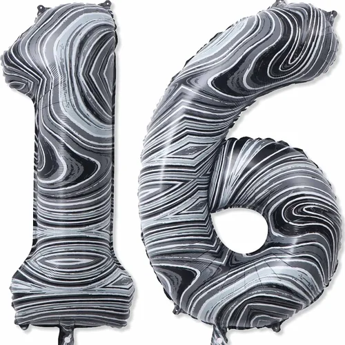 Miniatura 12 de Globos gigantes de papel de aluminio de mármol negro de 40 pulgadas, globos gigantes de helio del número 13 o 31 para decoraciones de cumpleaños