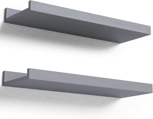 Miniatura 18 de Boswillon Juego de 2 estantes flotantes montados en la pared, modernos estantes de pared negros para almacenamiento con labio, estante de repisa