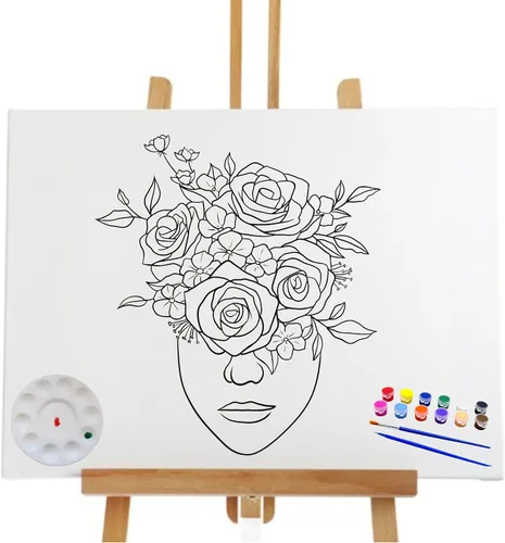 Essenburg Kit de pintura de lienzo predibujado para dama de las flores, recuerdo de fiesta para adultos y adolescentes, para actividades nocturnas
