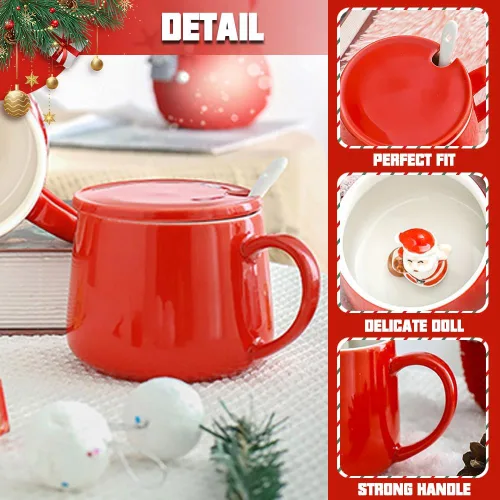 Miniatura 4 de NDLBS Taza de café 3D de Navidad con Papá Noel lindo animal dentro de la taza de cerámica de dibujos animados, regalo de cumpleaños de Navidad