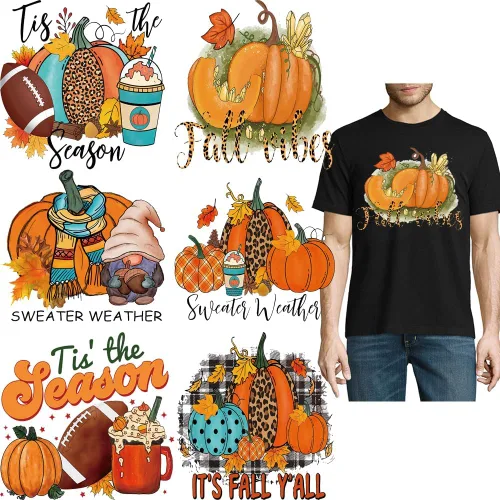 Miniatura 9 de Parches de planchado de otoño para ropa con diseño de calabaza, transferencias de planchado de otoño, hojas de arce, gnomo, pegatinas