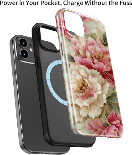 Miniatura 3 de bemal Funda para iPhone 12 Mini, estética, vintage, floreciente, peonía, concha, femenina, compatible con MagSafe, moderna, única, moderna, moderna