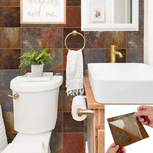 Miniatura 51 de Alwayspon Vinilo adhesivo efecto piedra, pegatinas para azulejos de pared autoadhesivas, protector antisalpicaduras para cocina y baño, T026