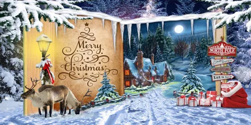 Miniatura 14 de Telón de fondo de 2,1 x 1,5 m para pueblo navideño, nieve invernal, cielo nocturno, montaña, Santa, fondo para fotografía, decoración para fiesta