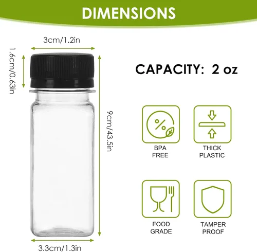 Miniatura 2 de Moretoes 6 botellas de 120 ml de plástico para jugo con tapas, botellas transparentes vacías reutilizables para shots de jengibre, recipientes
