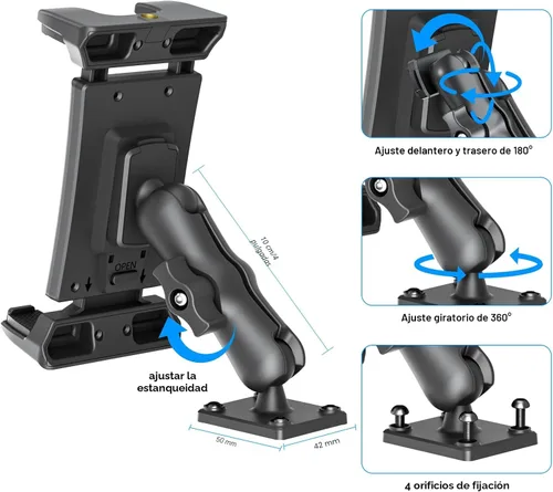 Miniatura 7 de OHLPRO Soporte para tablet de automóvil, base de taladro resistente, soporte para tableta para camión, compatible con iPad Samsung Tab de 5 a 13