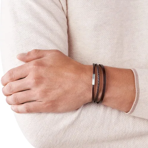 Miniatura 4 de Fossil Men's Leather Bracelet, Color Brown (Model JF03323040)