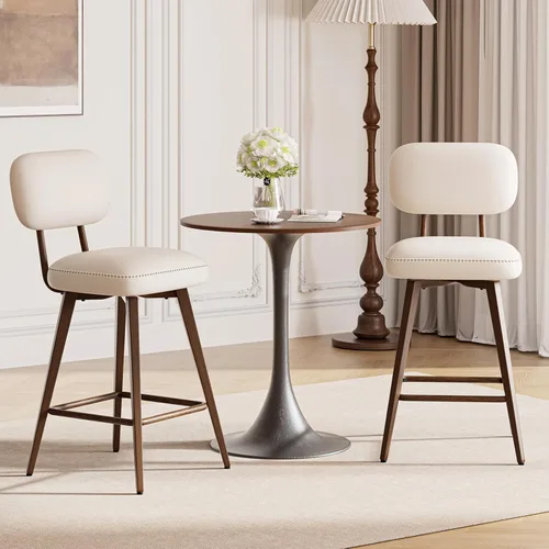Miniatura 3 de MALOL 26“ PU Leather Swivel Bar Stools Set of 2, Mid Century Counter Height Bar Chairs with Low Back and Metal Legs, Modern Bar Stool Chair for