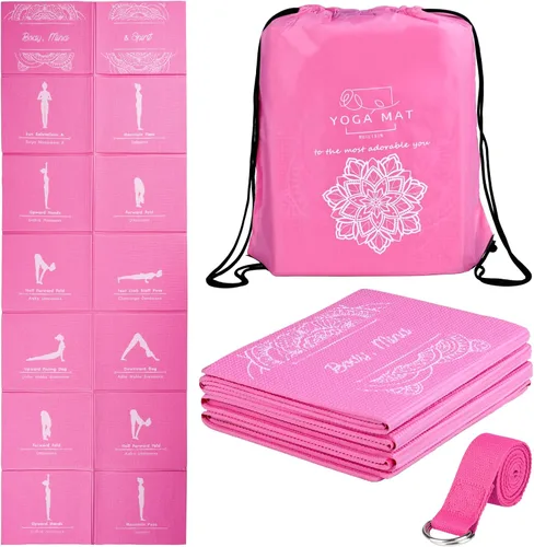 Tapete de yoga plegable para mujer, tapete de ejercicio antideslizante para gimnasio en casa, juego de alfombrillas de yoga de viaje de 0.197 in con