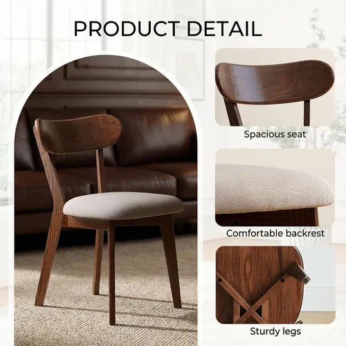 Miniatura 4 de Sillas de Comedor de Madera de Roble Macizo 100%, Sillas de Comedor Modernas de Mediados de Siglo con Cojín Tapizado, Cocina, Sillas de Comedor