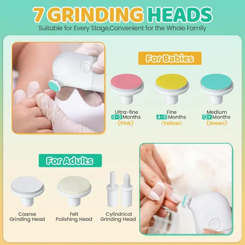Miniatura 2 de IvyWind Lima eléctrica de uñas para bebé, 7 en 1, recortadora de uñas automática para bebés, recién nacidos, niños y adultos, 2 velocidades, Blanco