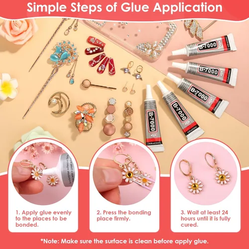 Miniatura 2 de 5 unidades de 0.5 onzas líquidas B7000 Super Glue, pegamento transparente B-7000 con diamantes de imitación, pegamento flexible para manualidades