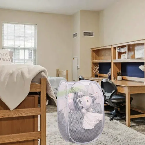 Miniatura 4 de Paquete de 2 cestas de malla desplegables para la lavandería, cestas plegables para ropa sucia, cestas de almacenamiento plegables con asas y Blanco