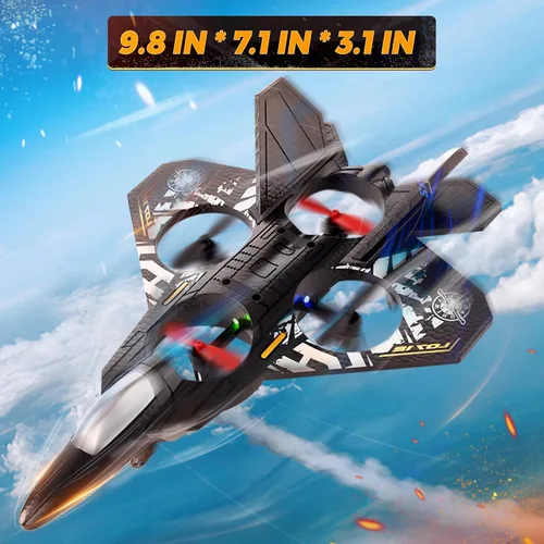 Miniatura 7 de BEZGAR Drones para niños Avión RC de 2.4 GHZ, avión de control remoto, helicóptero RC, juguete de caza de 360° con navegación LED de colores, azul