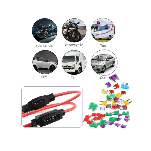 Miniatura 6 de Portafusibles automotrices, 3 piezas en línea calibre 16, fusible estándar 6pcs 10A, cumple con ROHS, IEC 60269