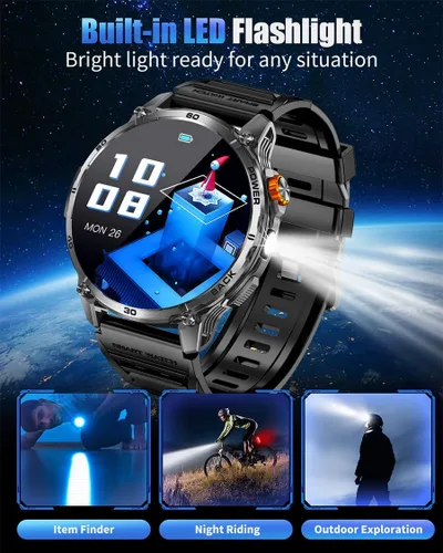 Miniatura 6 de Military Smart Watch for Men, Rugged Tactical Smartwatch with 1000mAh Battery & LED Flashlight, 1.7" HD Fitness Tracker with Bluetooth Call, Heart