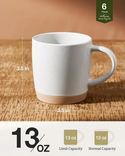 Miniatura 3 de famiware Tazas de café para 6, juego de tazas de 13 onzas, taza para beber con asa para café, té, cacao, leche, suero de la vía lechera, blanco