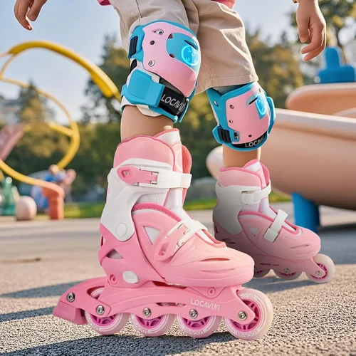 Miniatura 4 de Patines en línea para niñas y niños, cuchillas de patines con 4 tamaños ajustables con ruedas iluminadas para niños y niñas principiantes de 4-8