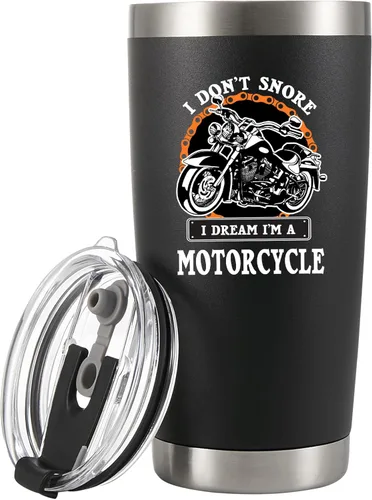 Panvola No ronco, sueño que soy una moto Taza de acero inoxidable para motociclistas, regalo para papá, esposo, novio, tío, taza de viaje (590 ml,