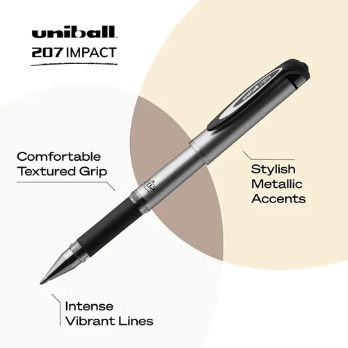Miniatura 6 de Uniball Signo 207 Impact RT - Bolígrafos de gel retráctiles (paquete de 12) y bolígrafos de gel Uniball Signo 207 Impact Stick (paquete de 4)