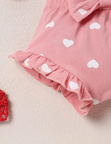 Miniatura 6 de My First Valentine's Day Outfit Baby Girl Love Ropa estampada para niñas recién nacidas con volantes y manga con volantes, color rojo, Rojo y rosado