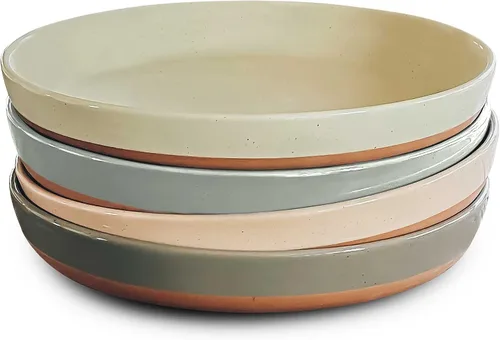 MORA Juego de cuencos planos de cerámica para pasta de 4 a 35 onzas, platos aptos para microondas con borde alto, vajilla moderna de porcelana para