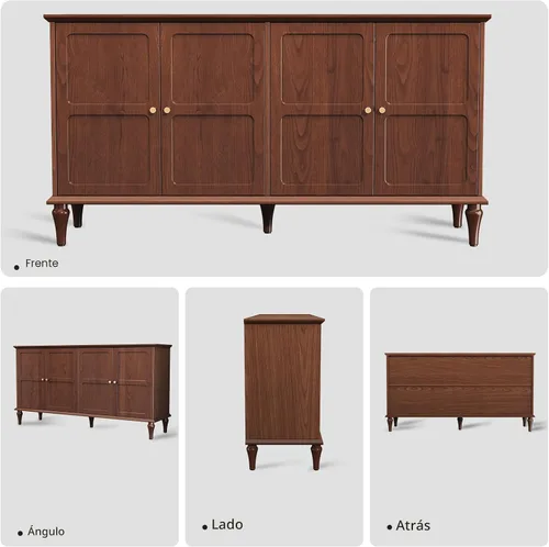 Miniatura 7 de ARTPOWER Aparador buffet con almacenamiento, gabinete de almacenamiento moderno de mediados de siglo de 58 pulgadas con 4 puertas y estantes Marrón