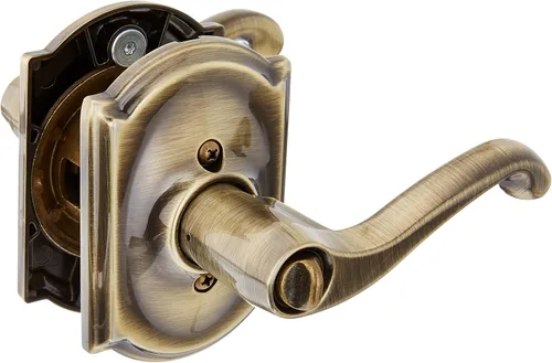 Miniatura 2 de Schlage Lock Company F51AFLA609CAM - Palanca de puerta a prueba de pánico de latón antiguo con roseta Camelot F51A