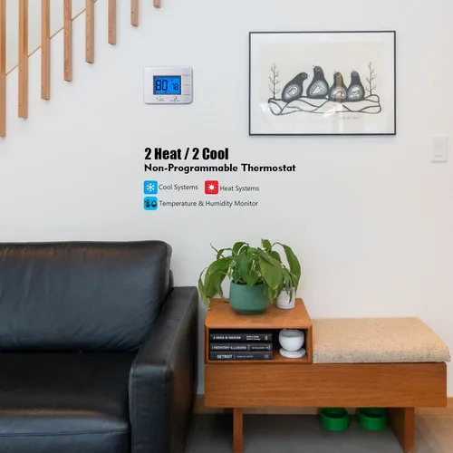 Miniatura 2 de Termostato no programable para el hogar - Multietapa 2H/2C, con gran pantalla LCD de temperatura y humedad ambiente