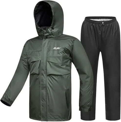 Miniatura 15 de ILM traje de lluvia para motocicleta, impermeable, 6 bolsillos, 2 piezas, chaqueta y pantalones, para hombre Verde del ejército-hombres