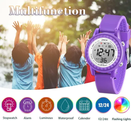 Miniatura 2 de Venhoo Reloj de silicona colorido intermitente con luz LED para deportes al aire libre, reloj de pulsera eléctrico con alarma cronómetro para niños