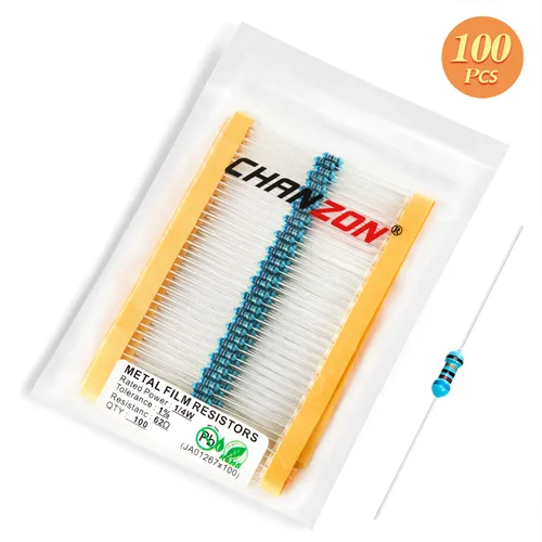 Miniatura 5 de Chanzon 100pcs 1/4W (0.25W) 62 Ohmios Resistencia fija de película metálica Ohmios 0.01 ±1% Tolerancia 62R MF Resistencias de orificio pasante
