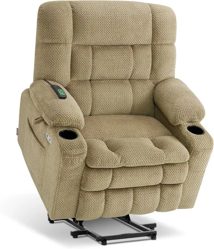 Miniatura 30 de MCombo 7893 - Silla reclinable pequeña de doble motor para ancianos pequeños, silla elevadora de gravedad cero con calor y masaje, posición Beige