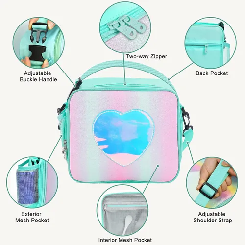 Miniatura 2 de Lonchera para niños y niñas, bolsa de mano aislada con diseño de arco iris, a prueba de fugas, térmica, reutilizable, para la escuela, la oficina