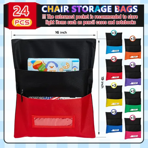 Miniatura 2 de Maitys 24 bolsillos de almacenamiento para sillas de 16 x 19 pulgadas, organizador grande para asientos de aula, almacenamiento de asientos de 8