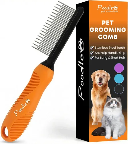 Miniatura 17 de Poodle - Peine Rastrillo Desenredante para Perros y Gatos - Cuchillas Largas de Acero de Seguridad de 2.5" Peine de Metal para Desenredar Pelo