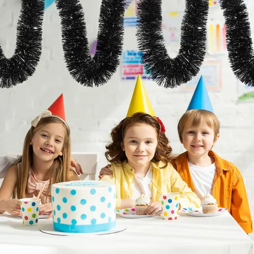Miniatura 7 de Guirnalda de oropel negro de 150 pies – Guirnalda de oropel de vacaciones para Navidad, Halloween, Año Nuevo, fiestas de cumpleaños y decoración