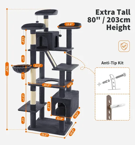 Miniatura 2 de Made4Pets - Árbol alto para gatos, torre de árbol para gatos de interior grande y adulto, torre moderna para gatos con poste rascador, hamaca