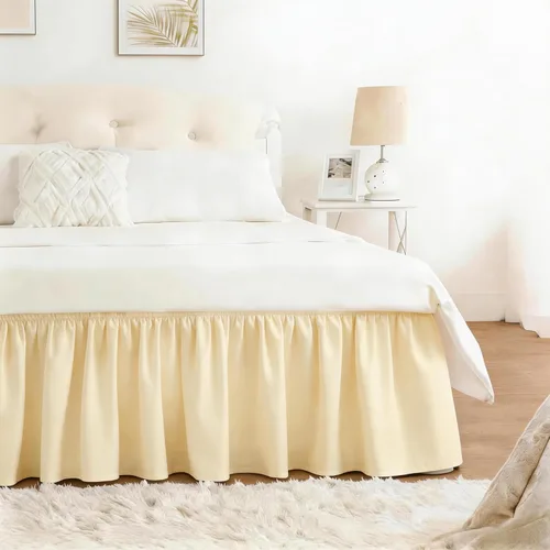 Miniatura 38 de Falda de cama RIMELA envoltura volante elástica que protege contra el polvo con color sólido, resistente a las arrugas y a la decoloración con Blanco