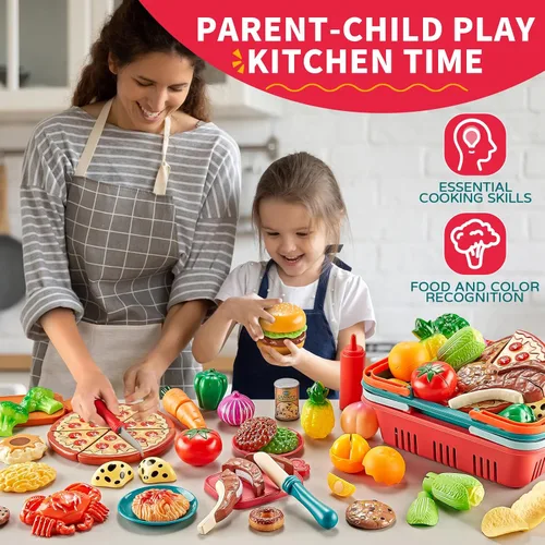 Miniatura 2 de Juegos de comida de simulación para cocina de niños - 80 piezas de alimentos de simulación con 2 cestas de picnic para niños, alimentos de juguete
