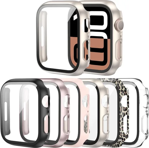 Miniatura 11 de Paquete de 6 fundas para Apple Watch SE 3 (2025) SE 2 Series 6, 5, 4, de 1.57 pulgadas, con protector de pantalla de vidrio templado, parachoques