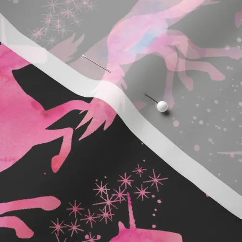 Miniatura 5 de Spoonflower Tela – Unicornios de acuarela negro rosa mágico impreso en tela de gasa cuarto gordo – costura moda vestidos decoración del hogar