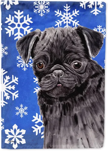 Miniatura 23 de Caroline's Treasures SC9374GF Bulldog English Snow flakes Holiday Garden Flag Buzón Bandera decorativa para patio exterior, patio, obras de arte