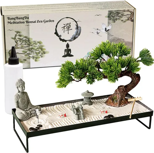 BangBangDa Decoración japonesa de meditación, decoración de bonsái para oficina en casa para escritorio de mesa, decoración de mesa de arena de roca