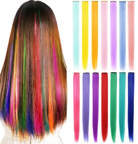 Miniatura 23 de Rhyme 12 piezas de extensiones de cabello de color azul y verde azulado con reflejos de princesa de 21 pulgadas con clip para niñas americanas