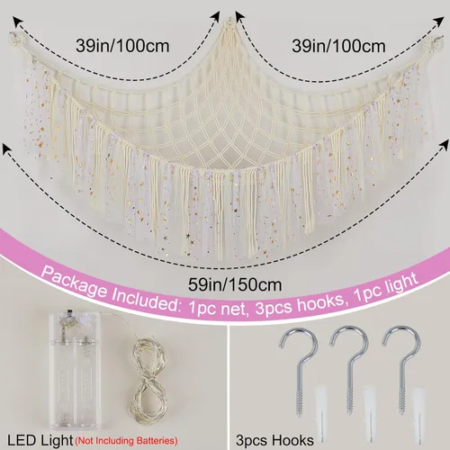 Miniatura 6 de FIOBEE Red de Animales de Peluche o Hamaca con Luz LED, Hamaca de Juguetes Colgante Organizador de Almacenamiento Soporte para Animales de Peluche