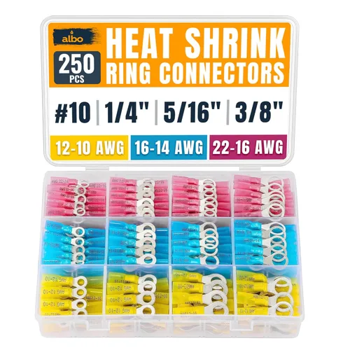 Miniatura 11 de Kit de 300 conectores de pala termorretráctiles macho y hembra – Terminales eléctricos impermeables AWG 22-10, conectores de terminales de cable