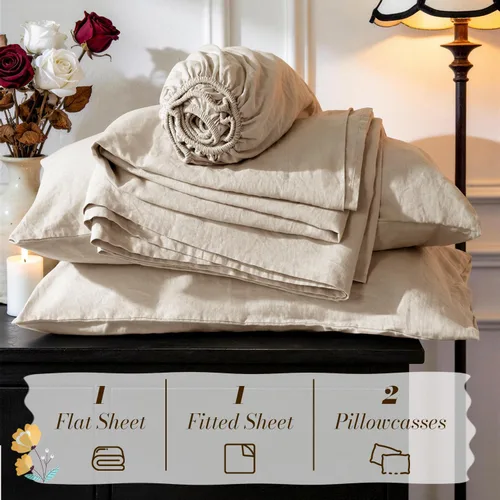 Miniatura 7 de SONORO KATE Sábanas de cama de lino francés 100% puro, tamaño Queen, sábanas de cama de lino transpirables y duraderas, antidesgarro, lavables a