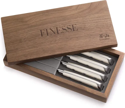 Miniatura 4 de Cangshan Thomas Keller Signature Collection - Cuchillo para carne de filo recto forjado de 4 piezas, caja de nogal