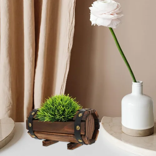 Miniatura 8 de Maceta rústica de madera con barril para whisky, maceta de flores para suculentas, contenedor para patio, jardín, patio trasero